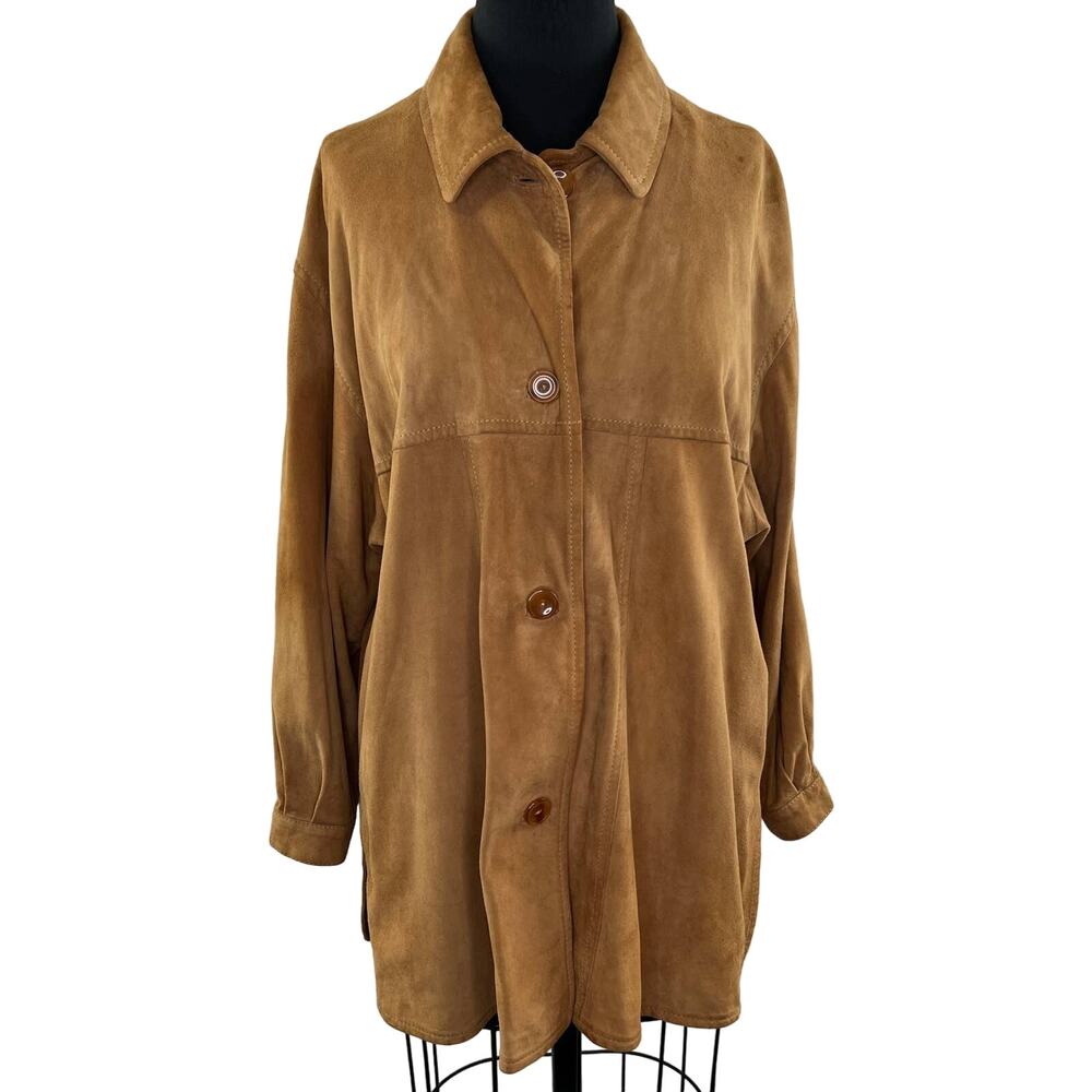 VINTAGE Umberto Olivieri Tan Suede Button Up Shacket Shirt Jacket 42 Medium VTG